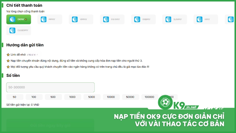 Nạp Tiền OK9 3 Nạp tiền ok9 cực đơn giản chỉ với vài thao tác cơ bản